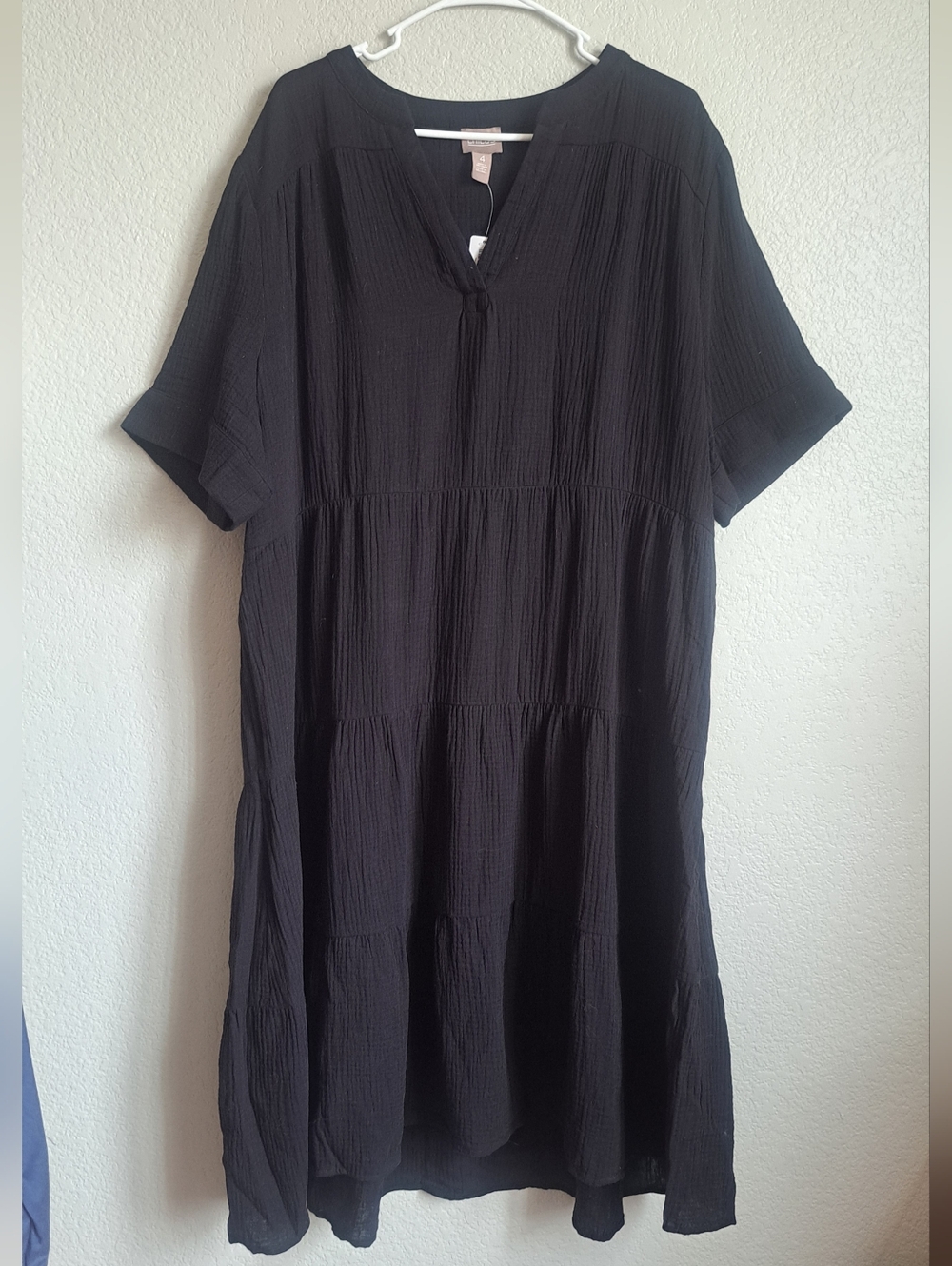 Chico's Black Cotton Gauze Midi Dress Size XL NWT Capsule Wardrobe Basic Summer